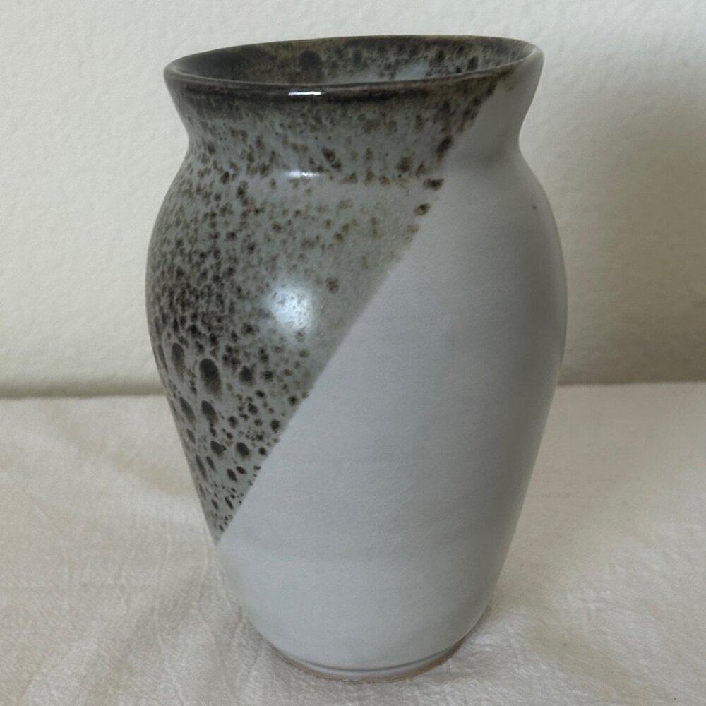 Gray Two-Tone Speckled Ceramic Pottery Vase Handmade